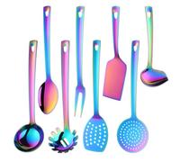 QOBIMOON 8-Piece Kitchen Utensil Set, Rainbow Titanium Coated Non-Stick & Heat Resistant Utensils for Cooking, Baking (Spatula, Spoon, Slotted Spoon, Turner, Pasta Server)