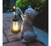 Qobumy Cat Solar Garden Statues,Resin Cat Figurine Decorations with Solar Lights Lantern, Outdoor Figurines Lawn Cats Statue Decor Art for Lawn,Yard, Balcony Ornament,Gift for Garden Home Mom.