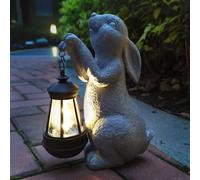 Qobumy Rabbit Solar Garden Statues,Resin Rabbit Figurine Decorations with Solar Lights Lantern, Outdoor Figurines Lawn Garden Statue Decor Art for Lawn,Yard, Balcony Ornament.