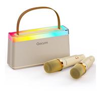 Qocum Kids' Karaoke Machine with Dual Stereo Speakers: Mini Karaoke Machine with 2 Wireless Microphones, Multiple Using Ways, RGB Dance Light, Magic Voices, TWS Mode, Birthday Gifts for Kids Aged 4-12