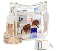 QOECI 3 Pockets Large Clear Bag for Stadium Events with 2 Long Straps Purse for Women Crossbody Bag Concert Stadium Approved, 1# 1107-white-a, Clear Crossbody Bag