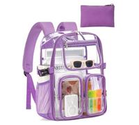 QOECI Heavy Duty Clear Backpack, Large Clear Bookbag Transparent See Through Backpack for School College Sport Security, 1#purple, L