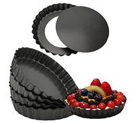 Qoekacy 6 Pack 5 Inch Mini Tart Pans with Removable Bottom Round Nonstick Quiche Pan, Heavy Duty Fluted Side Pie Tart Molds