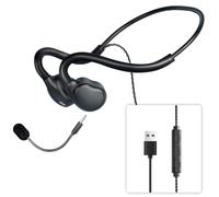 QOEKUEY Wired Headphones with Mic(Dual) Open Ear Headphones Air Conduction USB Headset Call Noise Reduction Premium Stereo Sound 0.88Oz Ultra-Light Design Perfect for PC Laptop-Black