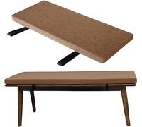 QOEUIUJ Custom Bench Seat Cushion with Elastic Buckle Straps, 45D High Density Foam, Non-Slip Modern Linen Seat Pad for Hallway, Dining, Window Bay & Caravan, Washable Cover(Light Brown,120x30cm)