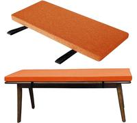 QOEUIUJ Custom Bench Seat Cushion with Elastic Buckle Straps, 45D High Density Foam, Non-Slip Modern Linen Seat Pad for Hallway, Dining, Window Bay & Caravan, Washable Cover(Orange,100x40cm)