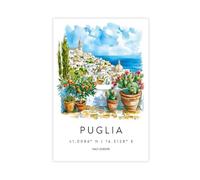 QOGDAF Puglia Watercolor Italy Travel Canvas Poster Bedroom Decor Landscape Office Room Decor Gift 20x30inch(50x75cm)