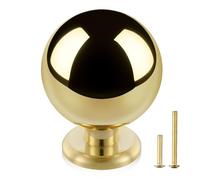 QOGRISUN 10-Pack Unlacquered Brass Cabinet Knobs, Round Ball Gold Knobs for Dresser Drawer, 1.1-Inch Diameter, Sphere Cabinet Pulls,Lead-Free Polished Brass Finish
