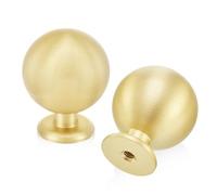 QOGRISUN 15-Pack Solid Brass Cabinet Knobs, Round Ball Gold Knobs for Dresser Drawer, 1.1-Inch Diameter, Sphere Cabinet Pulls, Brushed Brass Finish