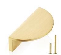 QOGRISUN 2-Pack Solid Brass Cabinet Pulls, Gold Half Moon Drawer Dresser Handles, 2-1/2-Inch Hole Center, 3-Inch Overall Length, Kitchen Cupboard Hardware, Brushed Brass Finish
