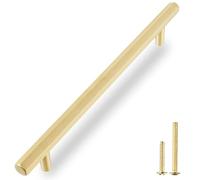 QOGRISUN 2-Pack Solid Brass Cabinet Pulls Hexagon Drawer Handles,12-3/5-Inch Hole Center, Suitable for Kitchen Bathroom Dresser Cupboard Hardware, 15.1-Inch Total Length, Brushed Finish