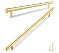 QOGRISUN 2-Pack Solid Brass Long Cabinet Pulls,Gold Drawer Pulls,11-1/4 in | Solid Brass Long Bar Cabinet Pulls, Brushed Gold Finish, Oversized Drawer Wardrobe Handles, Cabinet Hardware
