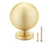 QOGRISUN 5-Pack Solid Brass Cabinet Knobs, Round Ball Gold Knobs for Dresser Drawer, 1.1-Inch Diameter, Sphere Cabinet Pulls, Brushed Brass Finish
