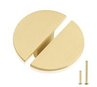 QOGRISUN 5-Pack Solid Brass Cabinet Pulls, Gold Half Moon Drawer Dresser Handles, 1-7/8-Inch Overall Length, Single Hole Pulls Knobs, Kitchen Cupboard Hardware, Brushed Brass Finish