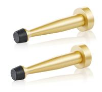 QOGRISUN's Heavy Duty Solid Brass Door Stops,4-inch Total Length of Decorative Door Stopper Wall Protector with Rubber Bumper Tip - Brushed Brass (2-Pack)