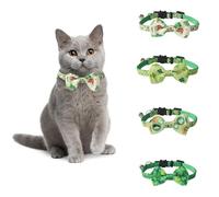 QOHAK 4 Pack St. Patrick's Day Cat Collar with Bow Tie and Bell Kitten Lucky Irish Shamrock Collar for Cats (4 Pack)