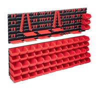 qohoio 150814 141 Piece Storage Bin Kit with Wall Panels Red and Black Workshop Storage - Wall Mount Storage Organiser Bin for Tool Shed, Garage and Workshop - Wall Storage Organiser Storage Bins