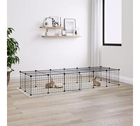 qohoio 28-Panel Pet Cage with Door Black 35x35 cm Steel,Bunny Cage Indoor with Run Space Rabbit House with Removable Tray & Waterproof Asphalt Roof for Outdoor