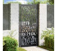 qohoio 4100983 Garden Gate Black 105x205 cm Steel Trace Design Garden Gates High galvanised wrought iron metal swing gate