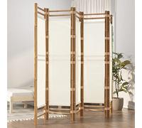 qohoio Folding 5-Panel Room Divider 200 cm Bamboo and Canvas,Folding Room Divider,Freestanding Wall Privacy Screen Protector,Paravent Partition Separator for Living Room,Bedroom and Office