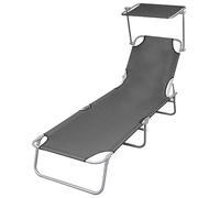 qohoio Folding Sun Lounger with Canopy Steel Grey,Sun Bed Chair with High Backrest,Outdoor Chaise Lounge Chair for Poolside,Backyard and Garden