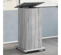 qohoio Lectern with Wheels & Drawer Grey Sonoma 55x55x107 cm Engineered Wood-Mobile Lectern Podium, LapT O P Table Standing Desk, Storage Tray, Cup Holder & Wheels, Portable Pulpit Stand Computer Work
