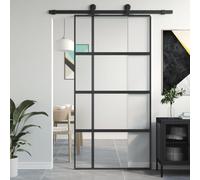 qohoio Sliding Door Black 102.5x205 cm Tempered Glass and Aluminium,Aluminum Frame Barn Door Panel,Modern Interior Door Kit for Office Kitchen Living Room Shower Door room Dividers