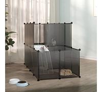 qohoio Small Animal Cage Black 142x74x93 cm PP and Steel,Bunny Cage Indoor with Run Space Rabbit House with Removable Tray & Waterproof Asphalt Roof for Outdoor