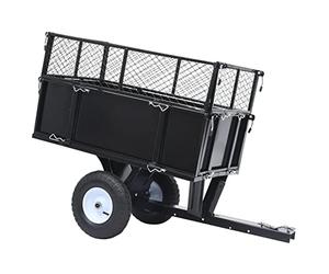 qohoio Tipping Trailer for Lawn Mower 150 kg Load-Heavy Duty Garden Trolley Mesh Cart Wagon Dump Wheelbarrow Tipper Truck 4 Wheel
