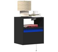 qohoio Wall-mounted Bedside Cabinets with LED Lights 2 pcs Black-Bedside Table with Drawers,High Gloss LED,Side Cabinet Nightstand Bedroom Living Room Furniture