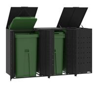 qohoio Wheelie Bin Storage for 3 Bins Black 207x79x117 cm Steel,Garden Wheelie Bin Hideaway Waste Bin,Storage Shed w/Locking Doors Assisted lift up Lid easy use Outdoor Hygienic Dustbin Unit Cover Ste