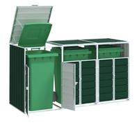 qohoio Wheelie Bin Storage for Triple Bins Green 216x81x115 cm Steel-Garden Wheelie Bin Hideaway Waste Bin,Storage Shed w/Locking Doors Assisted lift up Lid easy use Outdoor Hygienic Dustbin Unit Cove
