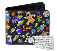 Qoibraze Kids Wallet for Boys Teen, Funny Bifold Leather Purse Age 6-8 9-12 12-14, Cool Boy Wallet for Kids, Small Wallets with Coin Pocket for Childrens Birthday Christmas Gifts (Astronaut-Space)