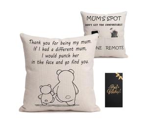Qoibraze Mum Cushion Cover with Pockets, Double Sided Funny Throw Pillow Case 45x45cm, White Decorative Sofa Pillowcase, Birthday Gifts for Mum from Daughter Son, Mother’s Day