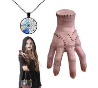 Qoibraze Thing Hand Addams Family, Scary Realistic Fakething Hands with Necklace, Cosplay Hand Scary Props, Halloween Decorations Gift for Fans Adults Kids