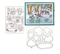 Qoiseys Christmas Penguin for Christmas Silicone Clear Stamp and Die Sets for Card Making, Cutting Dies Cut Stencils for DIY Scrapbooking Photo Album Decorative Paper Crafting Embossing Template