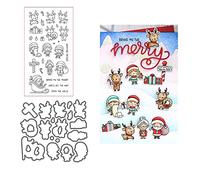 Qoiseys Christmas Santa Claus and Little Deer Clear Stamps and Dies Sets for Card Making, Cutting Dies Cut Stencils for DIY Scrapbooking Photo Album Decorative Paper Crafting Embossing Template