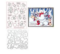 Qoiseys Christmas Snowman Animals for Christmas Silicone Clear Stamp and Die Sets for Card Making, Cutting Dies Cut Stencils for DIY Scrapbooking Photo Album Decorative Paper Crafting