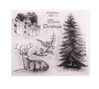 Qoiseys Christmas Tree Deer gift Silicone Stamps for Card Making, Clear Rubber Stamps for DIY Scrapbooking Photo Album Seal Stamps Embossing Album Decor Craft