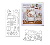 Qoiseys Girl Sofa Silicone Clear Stamp and Die Sets for Card Making, Cutting Dies Cut Stencils for DIY Scrapbooking Photo Album Decorative Paper Crafting Embossing Template