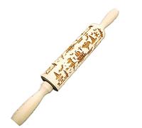 Qoiseys Halloween Embossing Rolling Pin with Pumpkin Bat Spider Ghost Patterns,Embossed Halloween Cookies ,Wooden 3D Engraved Textured Dough Roller Stick(13.8inch) (04)