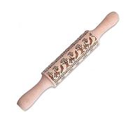 Qoiseys Halloween Embossing Rolling Pin with Pumpkin Bat Spider Patterns,Embossed Halloween Cookies ,Wooden 3D Engraved Textured Dough Roller Stick(13.8inch) (02)