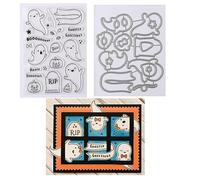 Qoiseys Halloween Ghost Clear Stamps and Dies Sets for Card Making, Cutting Dies Cut Stencils for DIY Scrapbooking Photo Album Decorative Paper Crafting Embossing Template