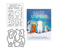 Qoiseys Happy New Year Clear Stamps and Dies Sets for Card Making, Cutting Dies Cut Stencils for DIY Scrapbooking Photo Album Decorative Paper Crafting Embossing Template