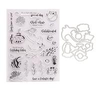 Qoiseys Ocean Submarine Deer Silicone Clear Stamps and Dies Sets for Card Making, Metal Cutting Dies Cut Stencils for DIY Scrapbooking Photo Album Decorative Paper Crafting Embossing Template