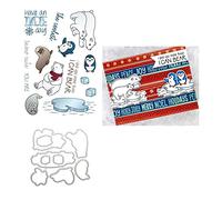 Qoiseys Polar Bears and Penguins Clear Stamps and Dies Sets for Card Making, Cutting Dies Cut Stencils for DIY Scrapbooking Photo Album Decorative Paper Crafting Embossing Template