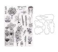 Qoiseys Potted Plant Silicone Clear Stamps and Dies Sets for Card Making, Metal Cutting Dies Cut Stencils for DIY Scrapbooking Photo Album Decorative Paper Crafting Embossing Template