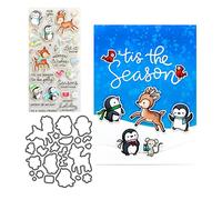 Qoiseys Winter Penguin and Deer Clear Stamps and Dies Sets for Card Making, Cutting Dies Cut Stencils for DIY Scrapbooking Photo Album Decorative Paper Crafting Embossing Template