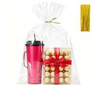 QOIUSO 10"x14" Clear Cellophane Gift Bags with Bottom Gusset and Twist Ties - Large Flat Bottom Cellophane Treat Bags for Candy, Cookies, Bakery Goods, Valentines and Easter Party Favors