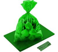 QOIUSO Green Clear Cellophane Bags 8x11 Inch, 50 Pack Clear Plastic Cello Treat Bags with Ties for Party Favors, Gift Wrapping, Candy, Cookies, and Snacks